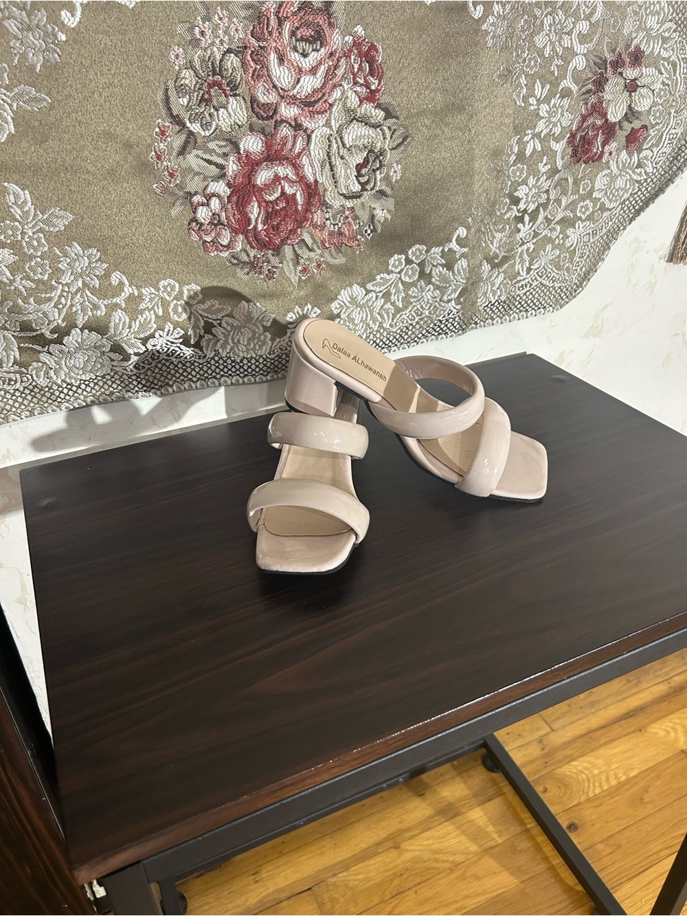 Patent Leather Nude Pink Strappy Block Heel Sandals
